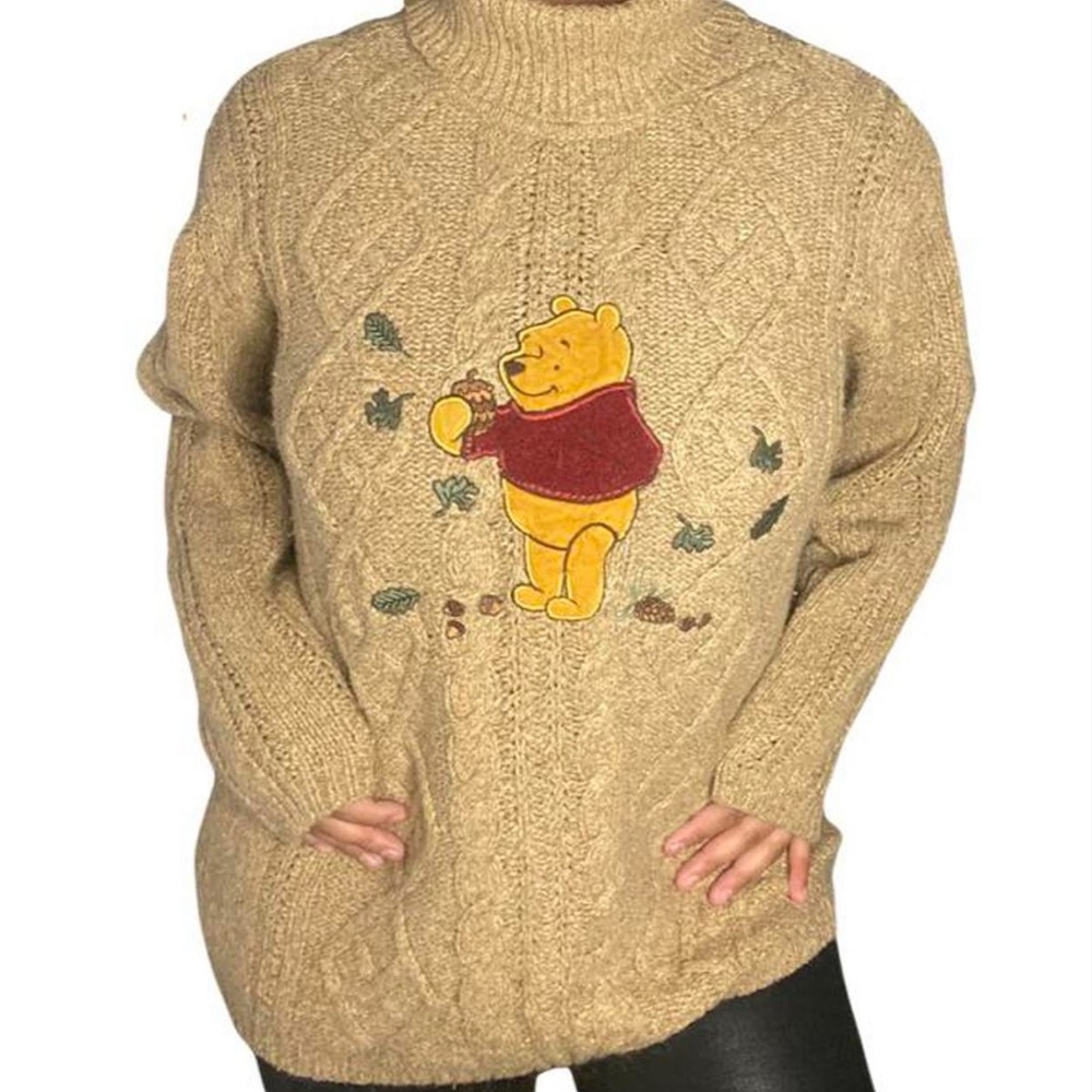 Vintage Disney Winnie The Pooh Oversized Cable Knit Turtleneck Sweater